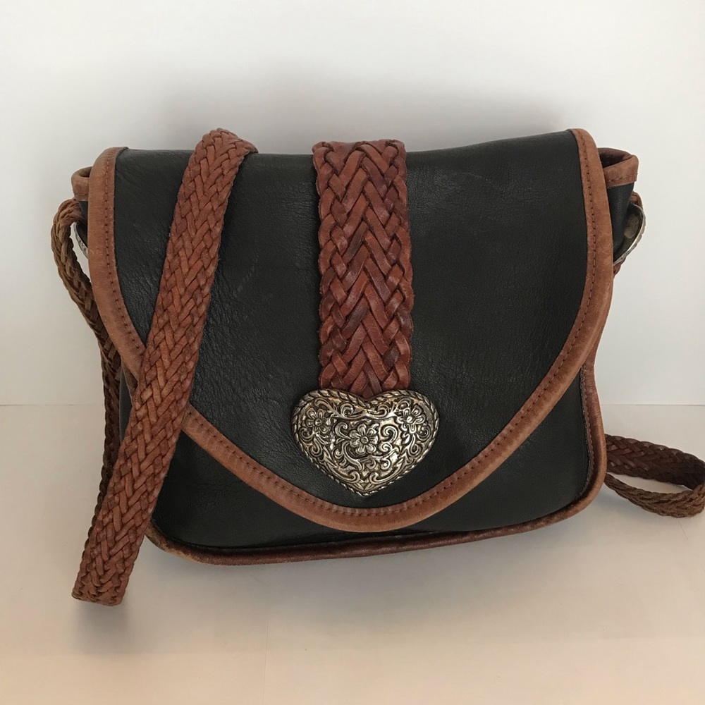 Vintage leather saddle bag w/ heart silver accents